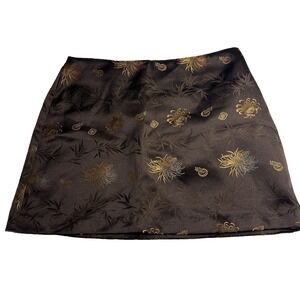 Vtg Y2K‎ Mini Skirt Brown Oriental Women M Goth Retro Rave Club Festival USA
